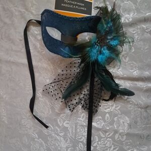 Elegant Blue Feather Mask.